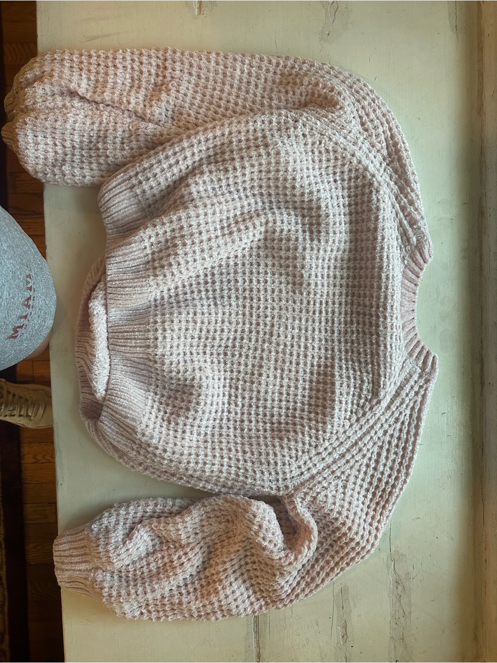Altar'd State Blush Pink Waffle-Knit Crew Sweater